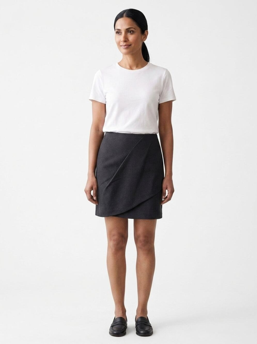 Esprit Charcoal Gray Asymmetrical Lined Wrap Mini Skirt Women Size 6